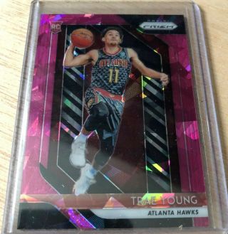 Trae Young 2018 - 19 Prizm Rookie Pink Cracked Ice Refractor Hawks