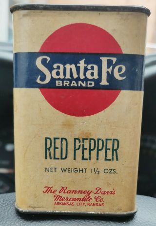 Antique Santa Fe Red Pepper Spice Tin Vintage Arkansas City Ks Native American