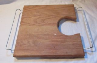 Vintage 12.  5 " Square Wood Flat Chop Cutting Board W/ Metal Side Over Sink Oak
