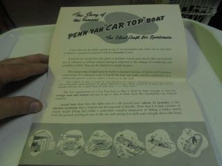 Vintage Circa 1940 Penn Yan " Car Top " Boat Sales Brochure