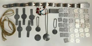 Vtg Aluminum Childs Jewelry Kit Belt Indian Design Leather Bracelet Partly Made