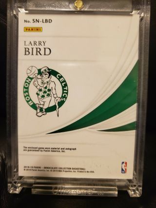 2018 - 19 Panini Immaculate Jersey Patch Autograph Auto card Larry Bird 09/10 2
