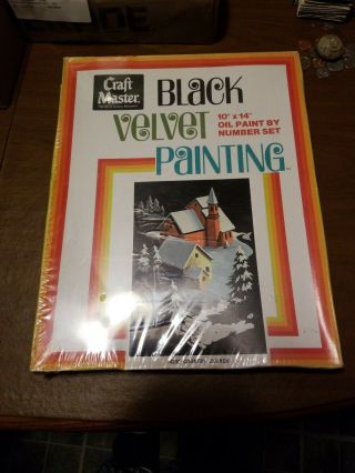 Vintage Craft Master Country Church Black Velvet Oil Paint By Number Kit 14205