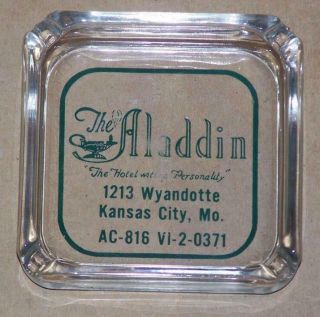Vintage Collectible Glass Ashtray,  The Aladdin Hotel,  Kansas City,  Missouri