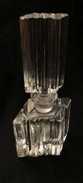 Vintage Cut Glass Crystal Art Deco Perfume Bottle Double Zz Pattern 6.  5” Heavy