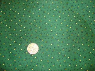 Vintage Cotton Fabric Small Yellow Dot Floral On Dark Green 1/2 Yd
