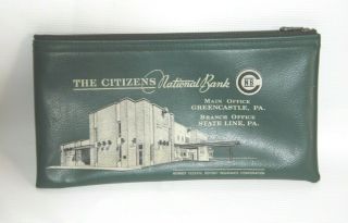 Vintage The Citizens National Bank Greencastle Pa Vinyl Money Deposit Bag Htf