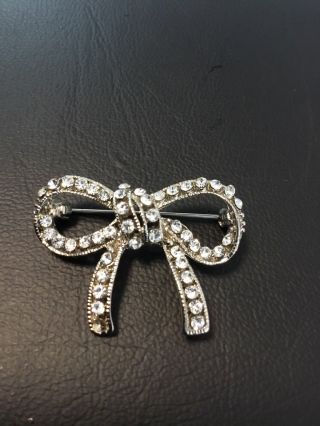 Vintage Jewelry Crystal Ribbon Bow Brooch Pin Rhinestone 44/71