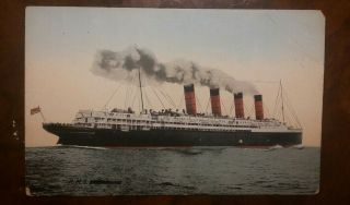 Cunard Line Lusitania At Sea Postcard C1910 Uncommon Stern View & Sharp