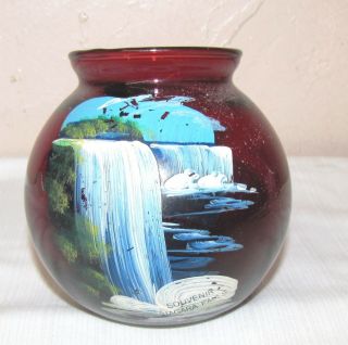 Vintage - - Souvenir - - Hand Painted Vase - - Niagara Falls,  N.  Y.  - - Anchorglass