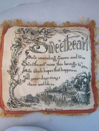 Vintage Coney Island Ny Souvenir Pillow Cover.  Sweetheart Poem.  18 " Sq W/fringe