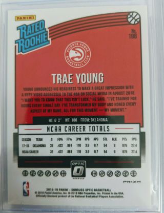 2018 - 19 Donruss Optic Choice Trae Young Mojo Silver Prizms RC Rated Rookie 2