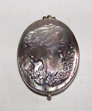 High End Vintage Jewelry Mother Of Pearl Cameo Brooch Pendant