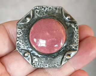 Edwardian Vintage Ruskin Jewellery Arts & Crafts Pink Ceramic Silver Brooch Pin