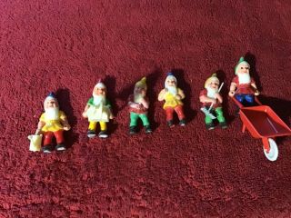 6 Piece Vintage Hard Plastic Party Cake Toppers: Dwarfs Of Snow White: Hong Kong