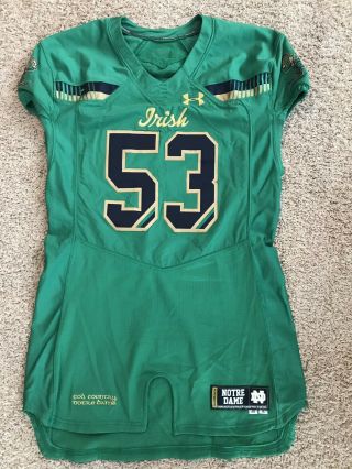 Notre Dame Football Under Armour 2015 Shamrock Series Team Issued Jersey 53 Nd