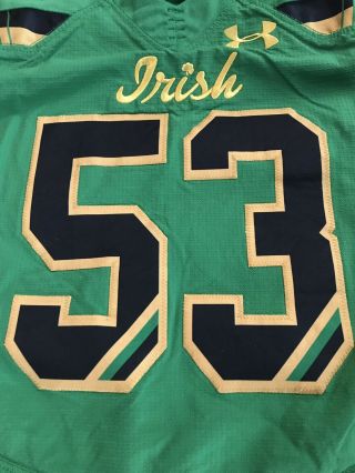 Notre Dame Football Under Armour 2015 Shamrock Series Team Issued Jersey 53 ND 3