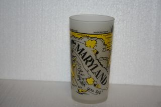 Vintage Maryland State Souvenir Frosted Glass Tumbler Iconic Graphic