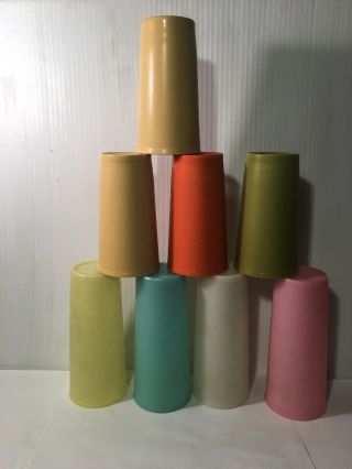 8 Vintage Tupperware Drink Cups Stackable Tumblers Pastels 16 Oz Orange Green