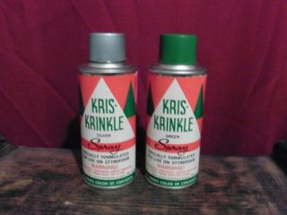 2 Vintage Kris - Krinkle 5 3/4 Oz.  Cans Green & Silver Spray Paint Styrofoam