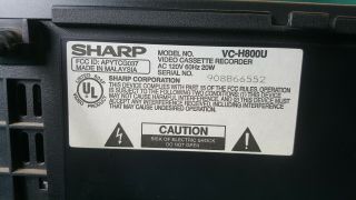 Sharp VC - H800U 4 Head Hi - Fi Stereo Video Cassette Recorder VCR VHS Tape Player 3