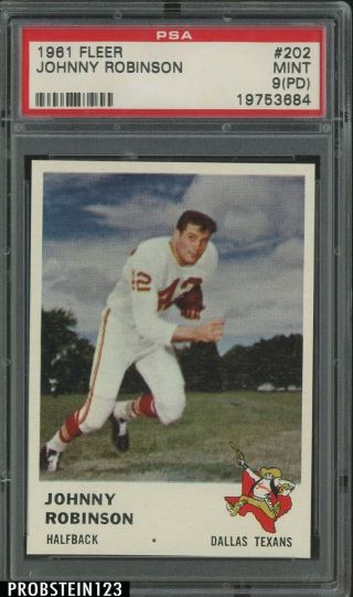 1961 Fleer Football 202 Johnny Robinson Dallas Texans Rc Rookie Psa 9 (pd)