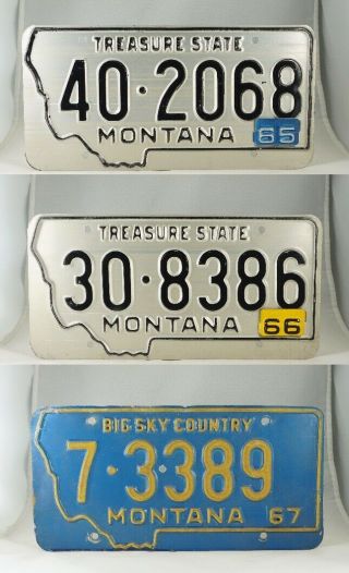 1965 - 1967 Montana Passenger License Plates - Three Year Run