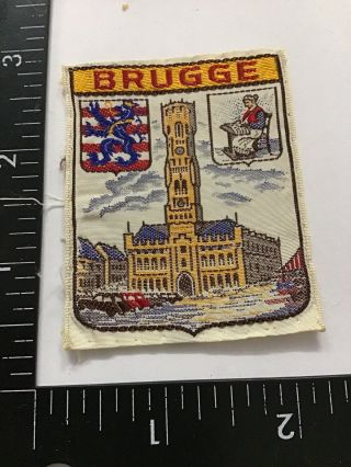 Vtg Brugge Belgium Travel Souvenir Patch Emblem Badge Castle Crest