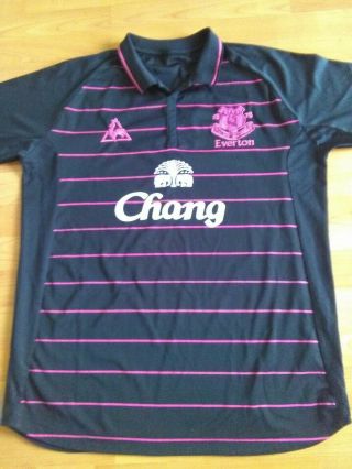 Vintage Everton Le Coq Sportif Chang Away Shirt Cancer 2009 - 10 Black & Pink L