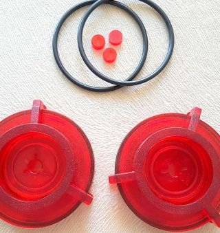 2x Red Plastic Nab Hub Adapters Ext.  Orings,  Pucks 10.  5  Revox Pioneer Teac