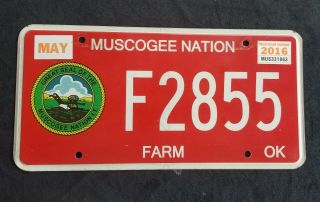 Oklahoma Muscogee Nation Indian Tribe 2016 Farm Tribal License Plate Ok