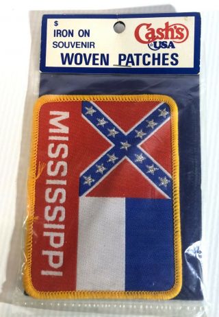 Vintage State Of Mississippi Flag Shield Iron On Souvenir Woven Patch Cash 