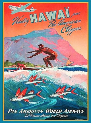 Art Hd Printed Honolulu Hawaii Surf Oahu Vintage United States Travel Ad Poster