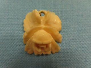 Vtg Flower Pendant Hand Carved Cow Bone 1 1/4 " X 1 1/8 " Top Drilled Xlnt Cond,