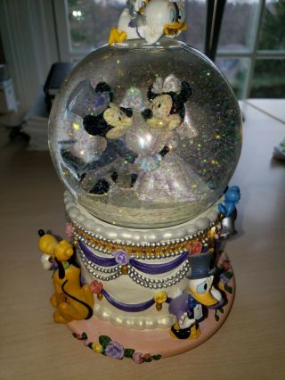 Vintage Disney Musical Snow Globe " Wedding March " W/ Mickey And Minnie,  9 " Tall