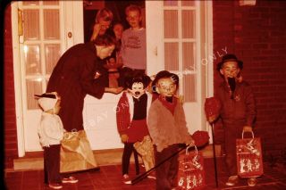 Vintage Old 1961 Photo Slide Of Children In Halloween Costumes Mickey Mouse Mask