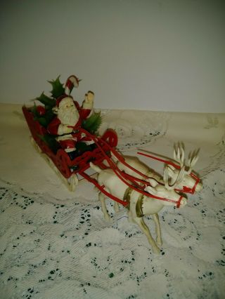 Vintage Christmas Santa Claus With Reindeer Sleigh Blow Mold 10.  5 "