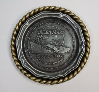 Vintage Queen Mary Spruce Goose Long Beach,  Ca Souvenir Coaster Tray