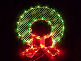 Vtg Plastic Christmas Outdoor Lighted Wreath W/ Bow Window Sign Light Decoration