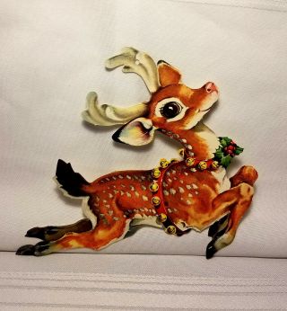 1 Vintage Dennison Christmas Reindeer 7 " Die Cut Cardboard Decoration 8 Avail