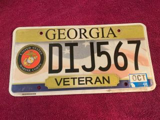 Georgia License Plate Vehicle Tag Ga Peach State Marine Veteran Oct 2016 Dij567