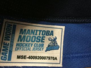 MANITOBA MOOSE AHL GAME WORN WHITE JERSEY QUINTON HOWDEN 21 3