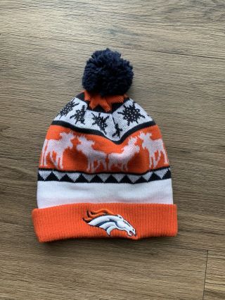 Denver Broncos Nfl Knit Hat Beanie W/fleece Lining.  Winter/holiday Version
