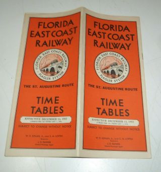 1933 Railroad Timetable Florida East Coast Railway St.  Augustine Route