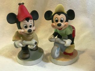 Vintage Walt Disney - Mickey Mouse Ceramic Figurine On Bike & Hunter