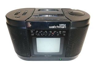 Sony Watchman Mega B&w Tv Fm Am Receiver Stereo Cassette Player Model No.  Fd - 555
