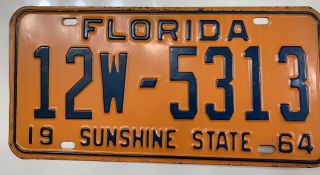 Vintage 1964 Florida Vehicle License Plate Car Sunshine State 64 Tag 2 37279