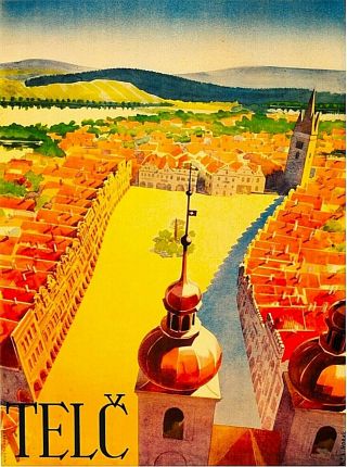 Telc Moravia Czechoslovakia Czech Republic Vintage Travel Art Poster Print