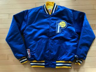 Vtg 90s Indiana Pacers Blue Starter Jacket Old School Logo Size L Mens 80s