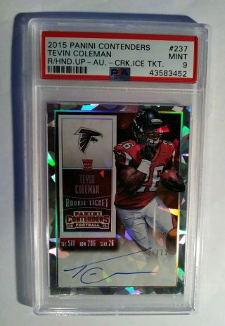 2015 Tevin Coleman Panini Contenders Cracked Ice Rc Auto 16/23 49ers Psa 9